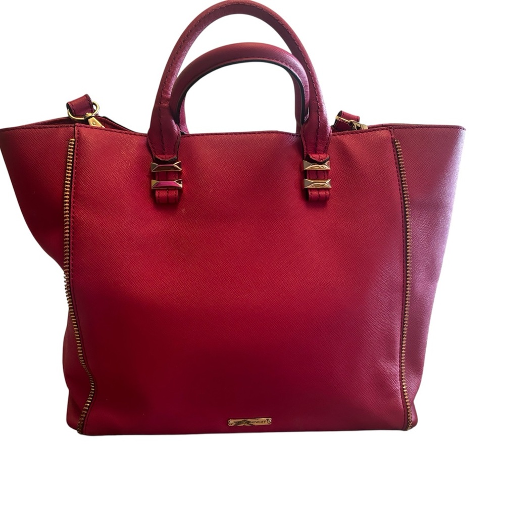 Rebecca Minkoff Hot Pink Leather Tote Bag w/ Double Handles and Crossbody Strap